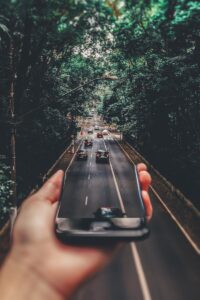 cellphone showing cars on the road, image art, car technology, cool picture